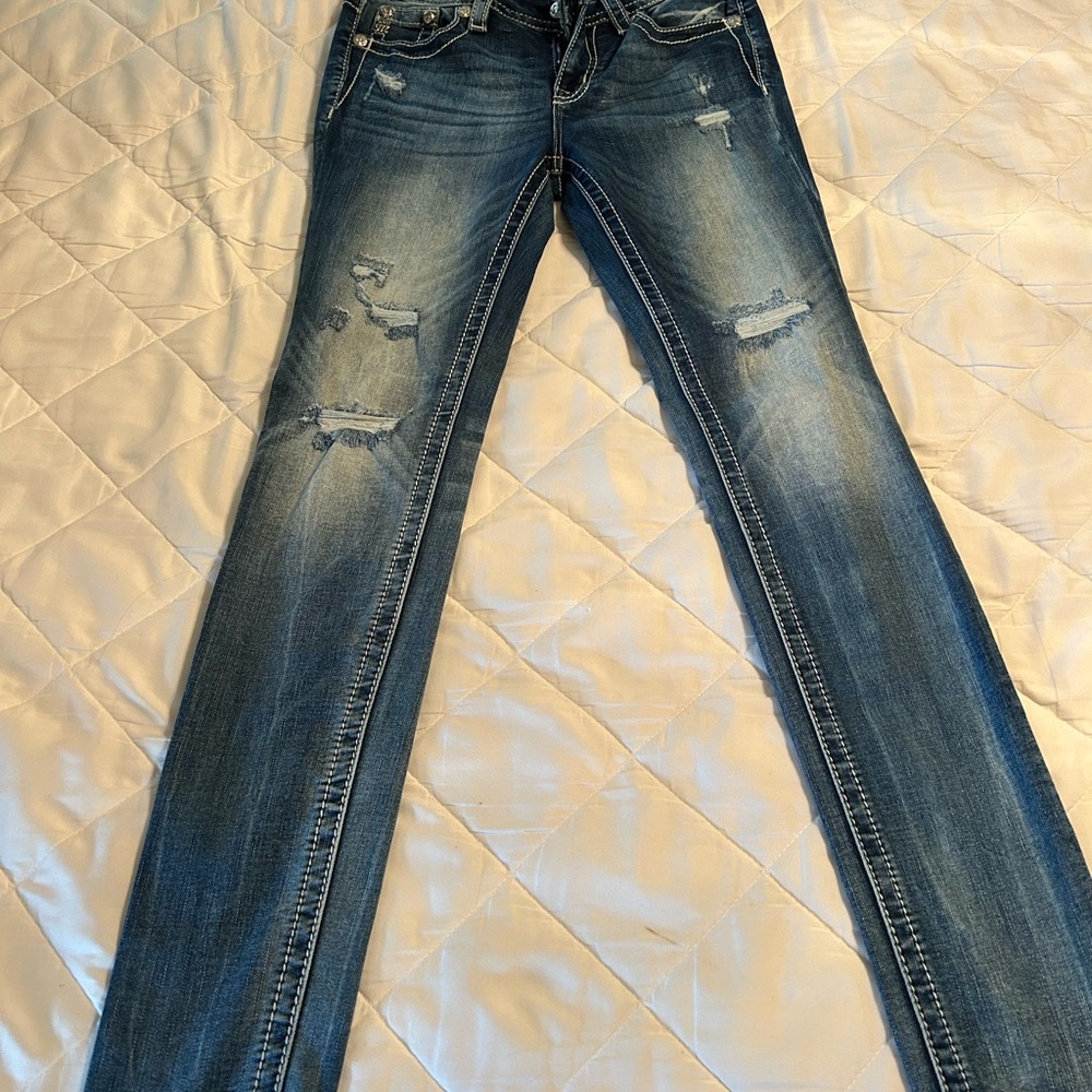 Miss Me Blue Distressed Straight Leg Jeans